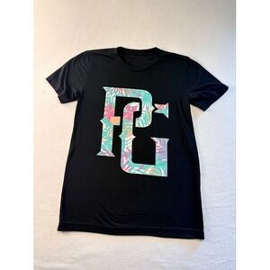 Perfect Game T-Shirt Kids Large Black Tropical Floral Logo Graphic Tee